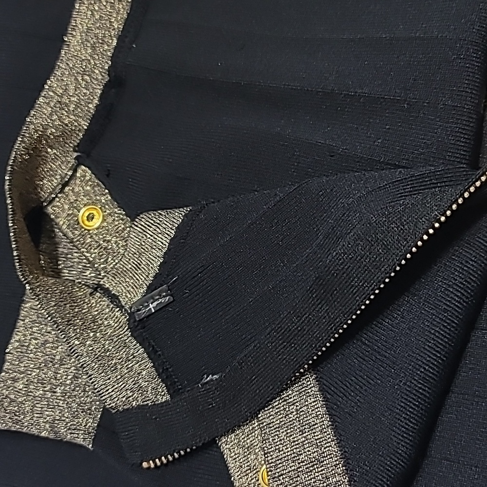 Black Knit Halter Dress With Gold Buttons And Metallic Lurex Trims - Picture 8 of 11